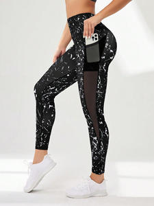 Ladies Mid Waist High Elastic Breathable <b>Seamed</b> Sports Leggings Fashionfully Fully Printed Discharge Printing Knitted Fabric - Product Image 6