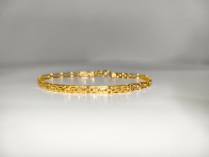 Bracelet authentique en or massif 22 carats, chaîne à maillons fantaisie, fermoir à crochet en S, bijoux fins modernes unisexes, accessoire à porter au quotidien - Product Image 1