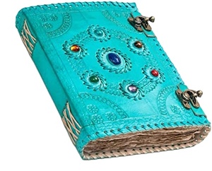 วารสารหนังสีฟ้าวินเทจนูนด้วย7ของขวัญที่ดีที่สุดหินกึ่งมีค่าสำหรับผู้หญิง-วารสารหนังทำด้วยมือสวยงาม - Product Image 2