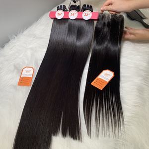 Raw Vietnamese Bone Straight Natural <b>Black</b> <b>Hair</b> <b>Extensions</b> Remy Double Machine Weft Bundles 100% Cuticle Intact Smooth Texture - Product Image 4