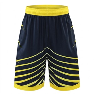 OEM <b>Men's</b> Navy Blue Basketball <b>Shorts</b> <b>Yellow</b> Elastic Waist Sublimation Geometric Pattern Breathable Mesh Athletic Gym Training - Product Image 1