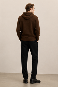 Sweat-shirt décontracté d'hiver pour homme en molleton à capuche marron 100% coton tricoté uni anti-plis - Product Image 3