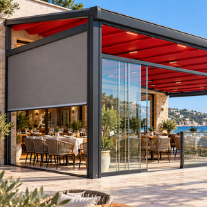 Pérgola Moderna de Tela Roja al por Mayor con Estructura de PVC Impermeable, Motorizada, con Luces LED RGB, Techo Parasol Ecológico para Exteriores y Playa - Product Image 6