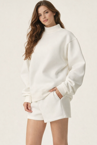 Conjunto de Sudadera y Pantalones Cortos de 2 Piezas para Mujer, Color Sólido, con Logotipo Personalizado, Cuello Alto, Poliéster y Algodón, Ecológico y Transpirable - Product Image 6