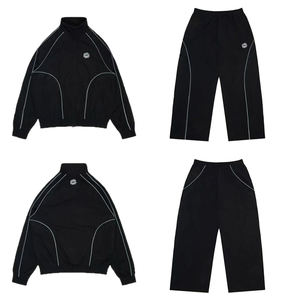 <b>Men's</b> Black Racer <b>Jacket</b> Sporty Style Stand Collar Zipper Closure Polyester Windproof Autumn Outerwear Regular Fit - Product Image 4