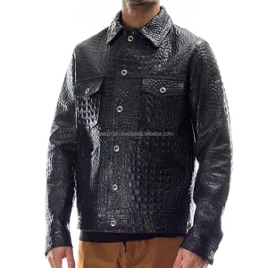High Quality Men Genuine Sheep Skin Cowhide Leather Jackets Crocodile Texture Leather Coat Custom Leather Blazer Jacket For Men