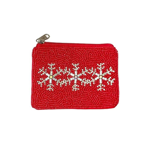 BY MULTI CRAFT Porte-monnaie perlé Joyeux Noël avec flocons de neige argentés en rouge, Porte-monnaie de Noël Naughty Nice - Product Image 1