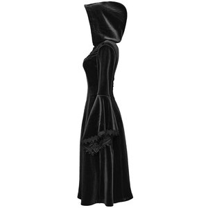 Precioso Abrigo Largo Gótico con Capucha y Apliques de Encaje para Mujer, Terciopelo Negro, Venta al por Mayor de Fábrica 2026 - Product Image 3