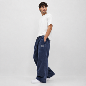 Custom OEM <b>Men's</b> Oversized Wide Leg Eco Friendly Breathable Cotton Fleece <b>Trousers</b> <b>Thermal</b> Drawstring Waisted Sweatpants For <b>Men</b> - Product Image 1