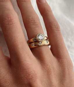 Bagues de mariage en diamant de 5 mm, or massif 14k 18k, diamant rond cultivé en laboratoire, serti en clos, assorties, empilables, solitaires, pour usage quotidien - Product Image 5
