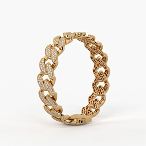 Pulsera Cubana de Oro de 14K con Baño de Rodio, Diamantes CVD Cultivados en Laboratorio F VVS VS, Eslabones Pavé Helados, Joyería Fina de Lujo Estilo Hip Hop Unisex - Product Image 1
