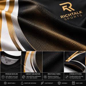 Men's Short Sleeve <b>Geometric</b> Print T-<b>Shirt</b> Black Gold Quick Dry Regular Fit O-Neck Knitted Polyester - Product Image 6
