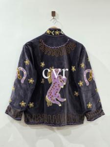Chaqueta de Terciopelo Bordada a Mano con Cuello Mandarín, Manga Larga, Talla Grande, Estilo Blusón para Mujer, Otoño, Estampado Animal - Product Image 2
