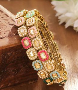 Brazaletes de Aleación Chapados en Oro para Mujer con Cristales de Imitación y Perlas de Imitación, Diseño Geométrico Bohemia para Boda - Product Image 3