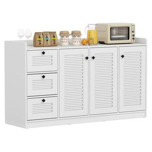 "Handmade Eco-Friendly White Buffet Sideboard Cabinet with 3 Drawers & 3 <b>Shutter</b> Doors for Living Room Abundant Storage Space" - Product Image 1