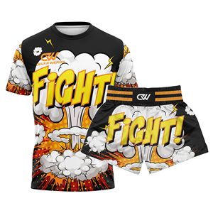 Conjunto de Camiseta de Manga Corta Sublimada con Logotipo y Diseño Personalizados al por Mayor para Artes Marciales Mixtas (MMA) y Muay Thai, de Secado Rápido, Poliéster, Ropa de Entrenamiento Elástica - Product Image 1