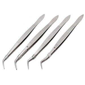 Pince dentaire universitaire en acier inoxydable à pointe dentelée angulaire et à prise robuste pour l'insertion de cotons-tiges entre joue et gencive - Product Image 1