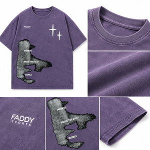 Heavyweight Cotton Acid Wash Streetwear T Shirt Vintage Oversized Graphic <b>Tee</b> Men Hip Hop Retro Drop Shoulder Purple Custom Top - Product Image 6