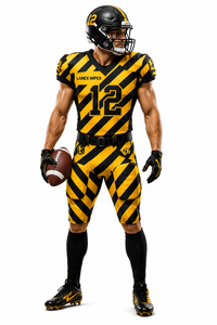 Uniforme de Fútbol Americano Personalizado para Hombre, Conjunto de Camiseta y Pantalones, Amarillo y Negro a Rayas, Número 12, Impresión por Sublimación, Poliéster Transpirable - Product Image 2