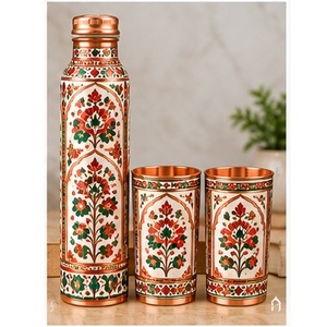 Ensemble de bouteilles d'eau en cuivre minimalistes avec motif floral, vaisselle classique pour la maison, écologique, sans BPA, portable pour les voyages - Product Image 1