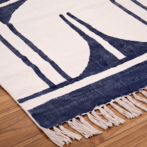 Tapis de sol artisanal en coton, style bohème, lavable, antidérapant, écologique, adapté aux animaux domestiques, fin, imprimé au bloc, tissage plat, pour salon - Product Image 1