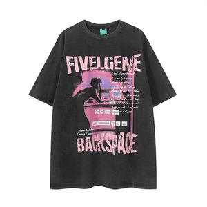 Camisetas de Alta Calidad al por Mayor, Personalizadas con Impresión 3D Puff, Vintage, 100% Algodón, Impresión DTG, Logotipo, Cuello Redondo, Camiseta para Hombre con Lavado Ácido - Product Image 5