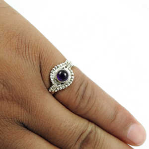 Bague style bohème avec pierre précieuse améthyste taille brillant ronde, en argent sterling 925 massif, faite à la main et élégante, cadeau pour elle - Product Image 3
