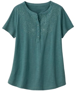 2024 gran oferta camiseta Henley con ojales de mente abierta a la moda para mujer - Product Image 4