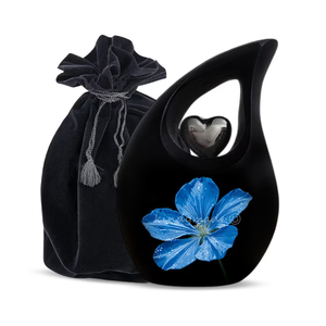 Black Enamel Cremation Urn Tear Drop <b>Ashes</b> Memorial Urn Floral Decorative <b>Keepsake</b> <b>for</b> Adult - Product Image 4