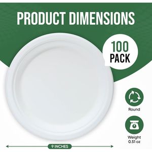 Confezione da 100 Piatti Monouso da 9 Pollici, Stoviglie 100% Compostabili, Resistenti a Perdite e Grasso, Adatti al Microonde, per Feste - Product Image 3