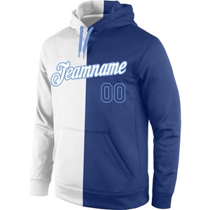 Custom Stitched White Royal-Light Blue Split Fashion Sports <b>Pullover</b> Sweatshirt Hoodie Custom Athletic Hoodie Team Sports Sweats - Product Image 2