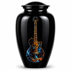 Autocollant commémoratif de luxe noir et élégant en forme de violon ou de guitare avec urne funéraire en émail pour cendres humaines - Product Image 5