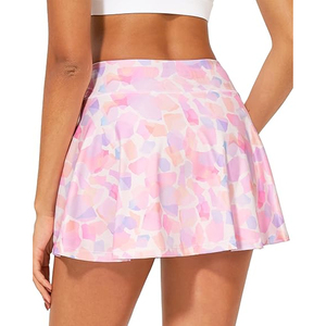 Mini-jupe trapèze pour femme avec poches, imprimé par sublimation, taille élastique, respirante, style sportif, pour l'été, motif rose pastel - Product Image 3