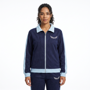 Chaqueta Azul Marino para Hombre con Ribete Azul Claro, Logotipo de Alas Bordado, Cierre de Cremallera, Ropa Deportiva Informal para Otoño - Product Image 2