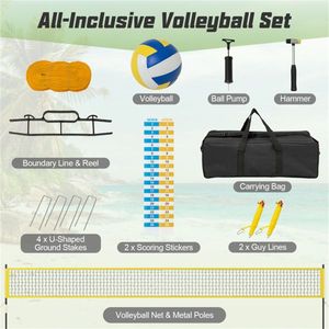 Ensemble de filet de volley-ball robuste jaune 32 x 3 m avec poteaux réglables sur 3 niveaux, treuil anti-affaissement et accessoires d'équipement de terrain tout compris - Product Image 4