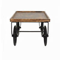 Table basse industrielle vintage en bois de manguier avec chariot roulant à roues métalliques, plateau de service rustique et durable, table d'appoint, mobilier de maison