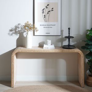 Consolle in Legno Naturale da 150 cm con Perle Curve Stile Cascata, Elegante Tavolo da Ingresso per Casa o Ufficio - Product Image 1