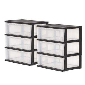 Tiroirs de rangement en plastique à 3 tiroirs, ensemble de 2, noir - Product Image 1