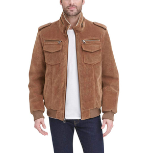 Veste en cuir suédé de mouton pour homme OEM, style bomber classique avec col en fourrure, idéale pour les services hivernaux, haute qualité, sur mesure - Product Image 3