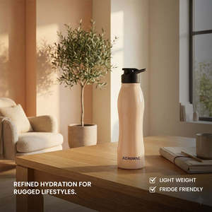 Beige Stainless Steel Reusable Water Bottle Flip Top Spout Lid Ergonomic Contoured Sports Flask <b>Metal</b> Drink Container Office Gym - Product Image 2