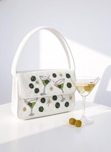 beaded shoulder bag for women single strap handbag polyester lining <b>purse</b> <b>zip</b> closure cocktail bag - Product Image 3