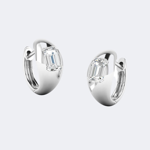 1.00CTW Emerald Cut Lab Grown Diamond Flush Set Wide <b>Huggie</b> Hoop Earrings in 18K <b>Solid</b> <b>Gold</b> IGI Certified - Product Image 2
