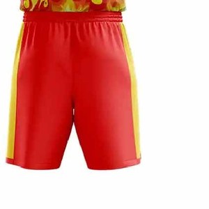Shorts de basketball rouges pour hommes, taille élastique, respirants, extensibles dans quatre directions, anti-humidité, coupe-vent, en polyester écologique, pour l'été - Product Image 6