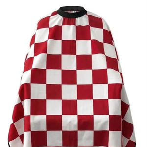 Bata de Barbero Impermeable de Poliéster Roja y Blanca con Detección de Agujas y Fusión sin Costuras Unisex - Product Image 1