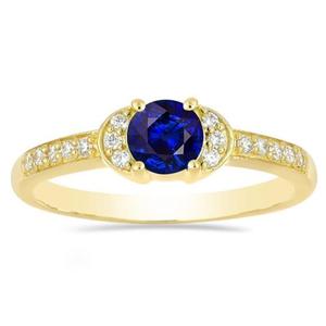 Anillo de Diamantes con Zafiro Azul Brillante Redondo en Oro Sólido de 18K para Regalo de Boda, Anillo de Piedras Preciosas con Corte Elegante de Provence Jewelry - Product Image 2