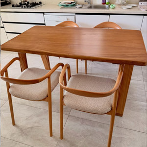 Scandinavian Solid Teak Dining Set with Curved Arm Chairs - Product Image 1