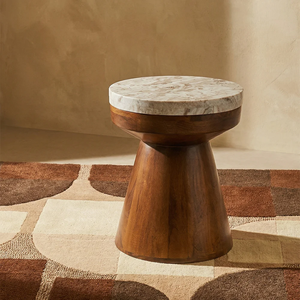 Modern Solid Wood Multi-functional Convertible Extendable Nightstand Mango Wood Side Table with Sawar Marble - Product Image 1