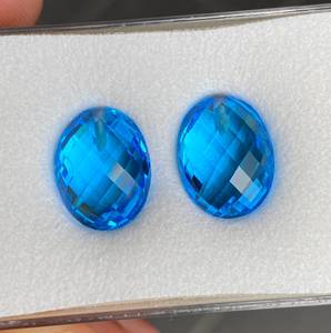 Par de Topacios Azules Suizos Naturales, Corte Doble de Forma Elegante, Piedras Sueltas de Calidad Extra - Product Image 1
