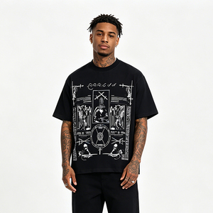 Black Vintage Washed Men T <b>Shirt</b> <b>Gothic</b> Ritual Print Short Sleeve Crew Neck Streetwear Tee - Product Image 4