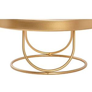 Elegant Gold <b>Cake</b> <b>Stand</b> Featuring A Shallow Round Tray With Raised Edges Side Handles & A Unique Geometric Wire Base For Serving - Product Image 3